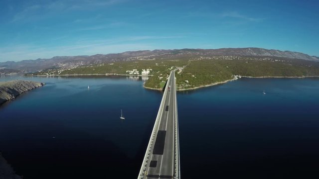 Aerial view of cars driving on Krk bridge