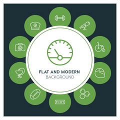 health, science, sports Infographic Circle outline Icons Set. Contains such Icons as  business,  website,  elements,  background,  pattern,  illustration, kit and more. ..Fully Editable. Pixel Perfect