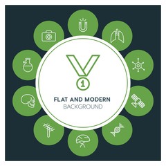 health, science, sports Infographic Circle outline Icons Set. Contains such Icons as  business,  website,  elements,  background,  pattern,  illustration, kit and more. ..Fully Editable. Pixel Perfect