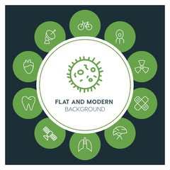 health, science, sports Infographic Circle outline Icons Set. Contains such Icons as  business,  website,  elements,  background,  pattern,  illustration and more. ..Fully Editable. Pixel Perfect