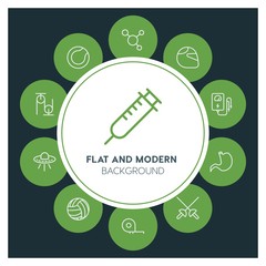 health, science, sports Infographic Circle outline Icons Set. Contains such Icons as  business,  website,  elements,  background,  pattern,  illustration, ufo and more. ..Fully Editable. Pixel Perfect