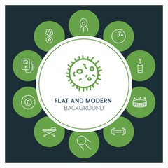 health, science, sports Infographic Circle outline Icons Set. Contains such Icons as  business,  website,  elements,  background,  pattern,  illustration and more. ..Fully Editable. Pixel Perfect
