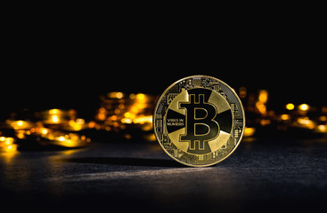 Bitcoin cryptocurrency coin on a dark background