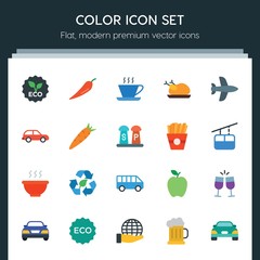 Modern Simple Set of transports, food, nature, drinks Vector flat Icons. ..Contains such Icons as  cup,  leaf,  airplane,  party,  vehicle and more on dark background. Fully Editable. Pixel Perfect