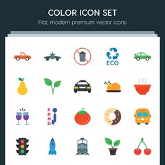 Modern Simple Set of transports, food, nature, drinks Vector flat Icons. ..Contains such Icons as  plane,  fruit,  fresh, air,  pickup, truck and more on dark background. Fully Editable. Pixel Perfect