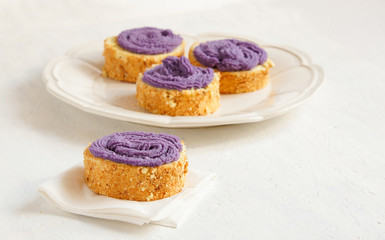 biscuit pastries (rolls) with blueberry cream