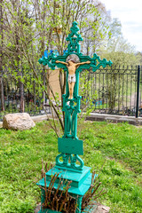 KARIZHA, RUSSIA - MAY 2016: Cemetery on the territory of the Church of the Protection of the Holy Virgin in the village of Karizha