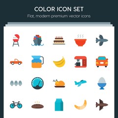Modern Simple Set of transports, food, nature, drinks Vector flat Icons. ..Contains such Icons as  food,  ship,  vessel, ocean,  grilling and more on dark background. Fully Editable. Pixel Perfect