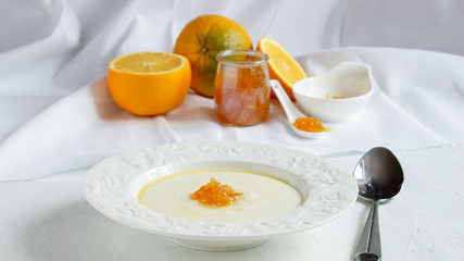 semolina porridge in the white plate