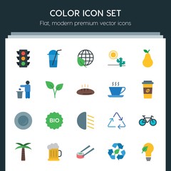 Modern Simple Set of transports, food, nature, drinks Vector flat Icons. ..Contains such Icons as  dry, palm,  symbol,  waste,  light,  bike and more on dark background. Fully Editable. Pixel Perfect