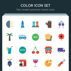 Modern Simple Set of transports, food, nature, drinks Vector flat Icons. ..Contains such Icons as  cup,  rocket, coffee,  technology,  nature and more on dark background. Fully Editable. Pixel Perfect
