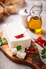 Fresh feta cheese with spices 