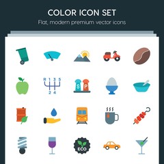 Modern Simple Set of transports, food, nature, drinks Vector flat Icons. ..Contains such Icons as  drink,  nature,  alcohol,  vehicle,  hot and more on dark background. Fully Editable. Pixel Perfect