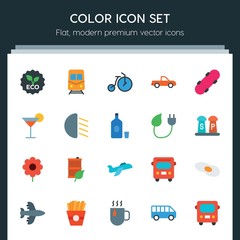 Modern Simple Set of transports, food, nature, drinks Vector flat Icons. ..Contains such Icons as  car,  vector,  illustration,  train, truck and more on dark background. Fully Editable. Pixel Perfect