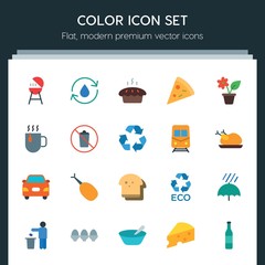Modern Simple Set of transports, food, nature, drinks Vector flat Icons. ..Contains such Icons as chicken, waste,  egg,  drink,  healthy and more on dark background. Fully Editable. Pixel Perfect
