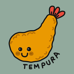 Tempura (Japanese food)  cartoon vector illustration doodle style