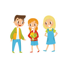 Kids at birthday party, girl holding gift box cartoon vector Illustration on a white background