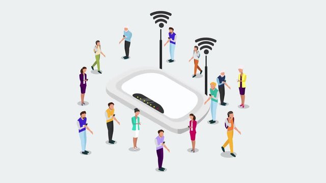 Vector animation of wireless technology devices. Flat  isometric video with router and isometric people. -stock footage