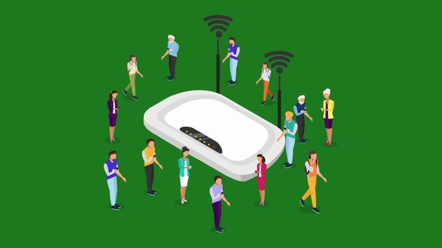 Vector animation of wireless technology devices. Alpha channel. PNG+Alpha. Flat  isometric video with router and isometric people. -stock footage