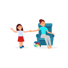 Woman being tired with her daughter, parenting stress vector Illustration on a white background