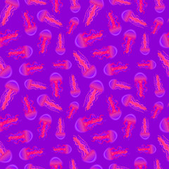 Fototapeta na wymiar vector seamless pattern with jellyfish. bright summer pattern