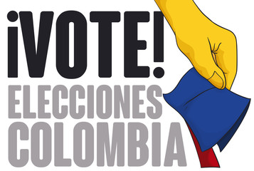 Patriotic Tricolor Hand Promoting Elections in Colombia, Vector Illustration