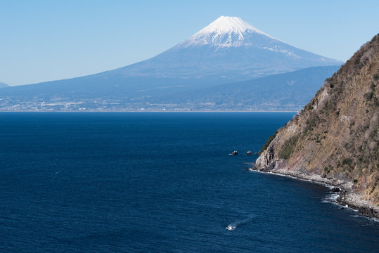 The Mt. Fuji and Sea of Suruga bay at Ida area  in Spring Season.