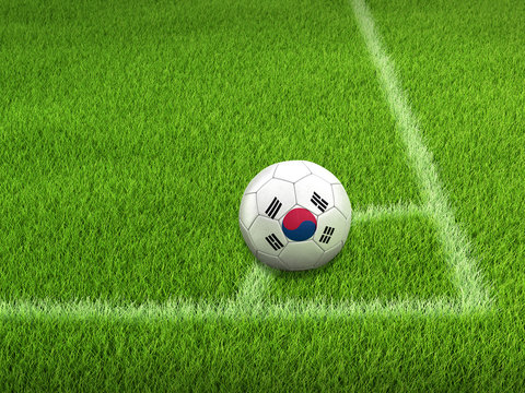 Soccer football with South Korean flag