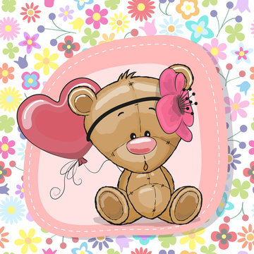 Cute Cartoon Teddy Bear girl with balloon