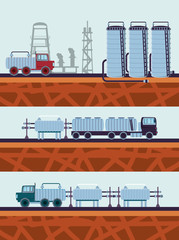 oil industry with transport trucks vector illustration design