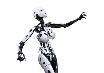 3D Rendering Female Robot on White