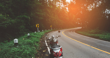 Vintage tone of Motorcycle on road.