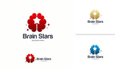 Brain Stars logo designs concept vector, Brilliant and Brain logo template designs