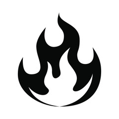 Fire flame symbol. Black icon isolated on white background. Fire flame silhouette. Simple sign. Vector illustration.