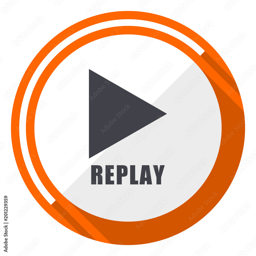 Poster replay flat design orange round vector icon in eps 10