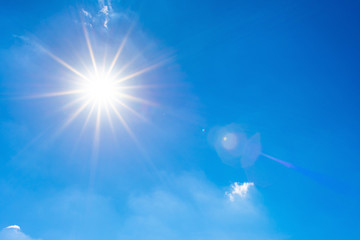 Naklejka premium Summer background, wonderful blue sky with bright sun