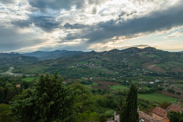 Fototapeta na wymiar View from Rocca Malatestiana in Verucchio, Rimini province, Italy
