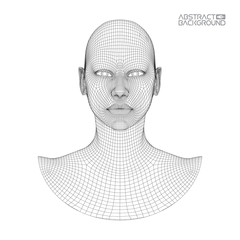 Ai digital brain. Artificial intelligence concept. Human head in robot digital computer interpretation. Wireframe head concept.