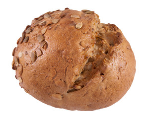 Bread with different types of flour and seeds on a white background