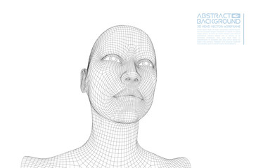 Ai digital brain. Artificial intelligence concept. Human head in robot digital computer interpretation. Wireframe head concept.