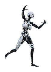 3D Rendering Female Robot on White