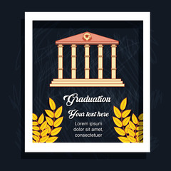 graduation card with classic building vector illustration design