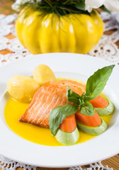 Citrus Marinated Salmon with potato and carrots