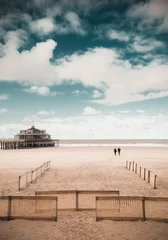 Papier Peint photo Jetée Promenade sur la plage jusqu& 39 à la jetée du palais à Blankberg (Belgique) sur la fascinante mer du Nord