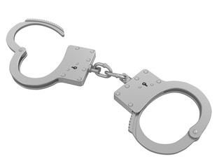 handcuff open of police made of steel isolated on a white background 3d rendering