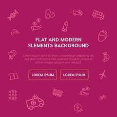 transports, industry, health, money outline vector icons and elements background concept on violet background...Multipurpose use on websites, presentations, brochures and more