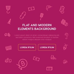 transports, industry, health, money outline vector icons and elements background concept on violet background...Multipurpose use on websites, presentations, brochures and more