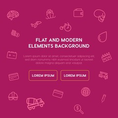 transports, industry, health, money outline vector icons and elements background concept on violet background...Multipurpose use on websites, presentations, brochures and more