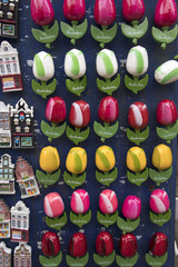 Fototapeta premium Souvenirs at Bloemenmarkt -floating flower market- on Singel Canal. Amsterdam. Netherlands