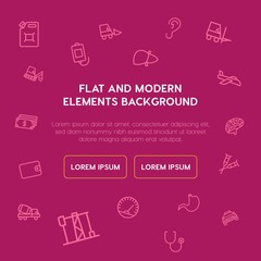 transports, industry, health, money outline vector icons and elements background concept on violet background...Multipurpose use on websites, presentations, brochures and more